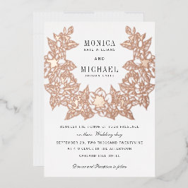 Invitation En Aluminium Chic Magnolia Wreath ROSE OR