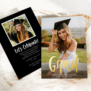 Invitation En Aluminium Chic Moderne Script Grad Photo Graduation Gold