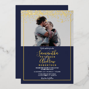 Invitation En Aluminium Chic or confetti marine typographie photo mariage