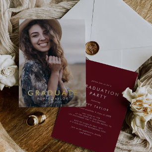 Invitation En Aluminium Chic Red Gold Foil Photo Graduation Party