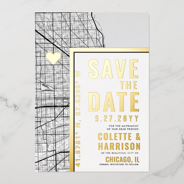 Invitation En Aluminium Chicago Love Locator | Mariage Enregistrer la date (Recto)
