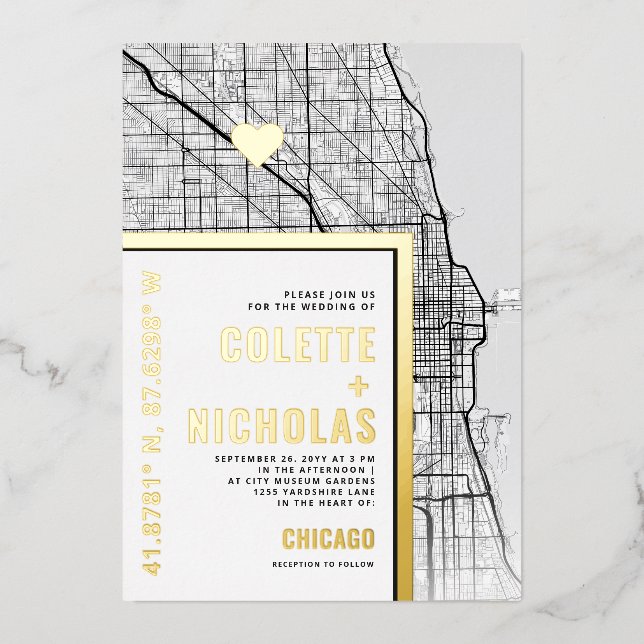 Invitation En Aluminium Chicago Love Locator | Ville Mariage à thème (Recto)