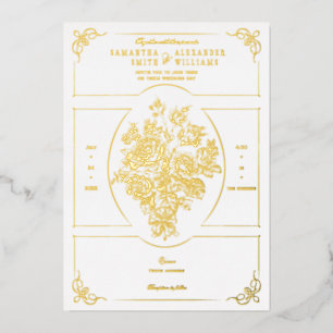 Invitation En Aluminium Chinoiserie Elégant Bouquet Bleu Mariage victorien