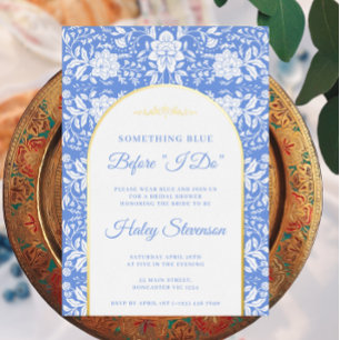 Invitation En Aluminium Chinoiserie Floral Quelque chose de bleu Fête des 