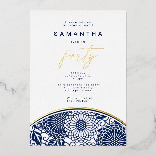 Invitation En Aluminium Chinoiserie moderne Foil 4e anniversaire Invitatio (Recto)