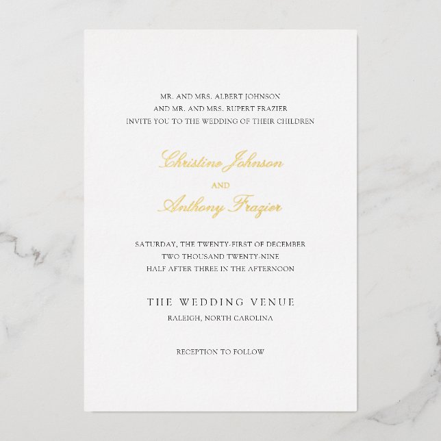 Invitation En Aluminium Christine Mariage traditionnel élégant (Recto)
