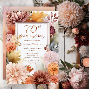 Invitation En Aluminium Chrysanthèmes Pivoines Fleur 70e Fête d'Anniversai