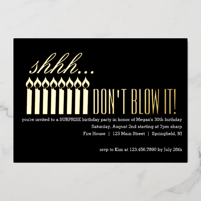 Invitation En Aluminium Chut... NE LE SOUFFLE PAS ! Anniversaire surprise (Recto)