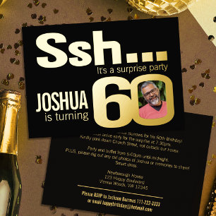 Invitation En Aluminium Chut... Soixantième anniversaire surprise or et no
