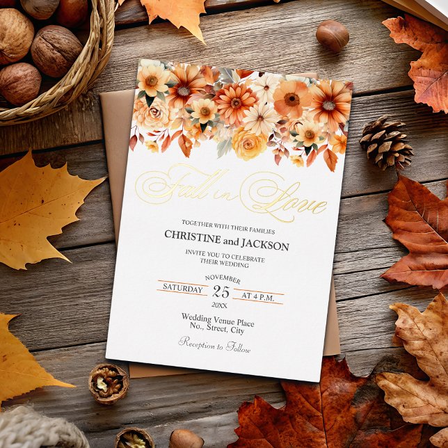 Invitation En Aluminium Chute en amour Elegant Boho Floral Mariage Gold (Créateur téléchargé)