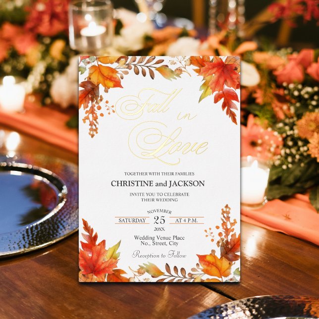 Invitation En Aluminium Chute en amour Elegant Boho Floral Mariage Gold (Créateur téléchargé)