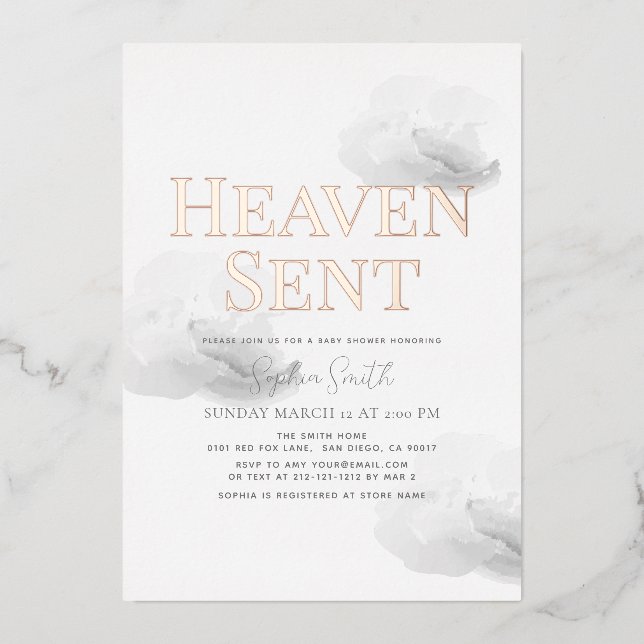 Invitation En Aluminium Ciel envoyé Grey Cloud Baby shower neutre (Recto)