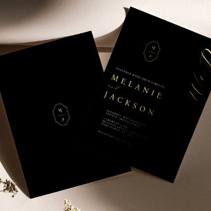 Invitation En Aluminium Cimetière Monogramme Personnalisé Noir & Or Minima