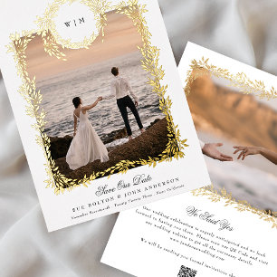 Invitation En Aluminium Cimier Botanique Monogramme Cadre Photo Véritable