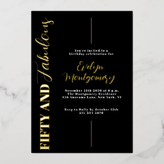 Invitation En Aluminium Cinquante ans et Fabuleux Fête d'anniversaire Blac