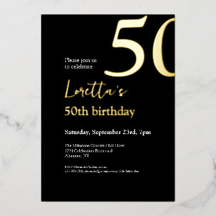 Invitation En Aluminium Cinquante Black Gold Elegant 50e fête d'anniversai