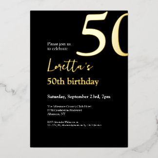 Invitation En Aluminium Cinquante Black Gold Elegant 50e fête d'anniversai
