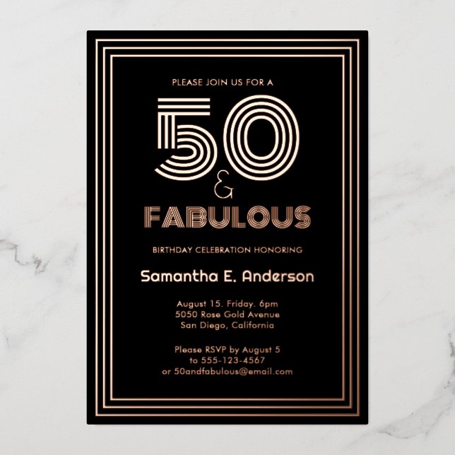 Invitation En Aluminium Cinquante et fabuleux 50e anniversaire de luxe et  (Recto)
