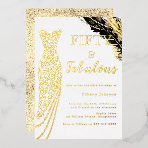 Invitation En Aluminium Cinquante & Fabuleuse Robe Dorée Fête d'anniversai