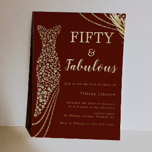 Invitation En Aluminium Cinquante & Fabuleux Bordeaux & Or 50e Anniversair