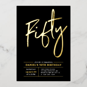 Invitation En Aluminium Cinquante   Fête d'anniversaire de 50 ans moderne 