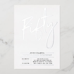 Invitation En Aluminium Cinquante Fête d'anniversaire moderne argent 50