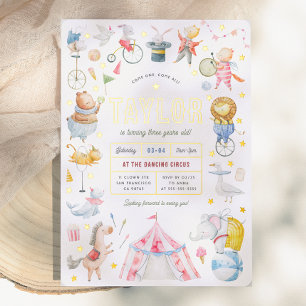 Invitation En Aluminium Cirque Carnaval d'Animaux Brillants Fête d'Anniver
