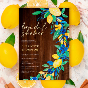 Invitation En Aluminium Citron bleu floral script douche nuptiale