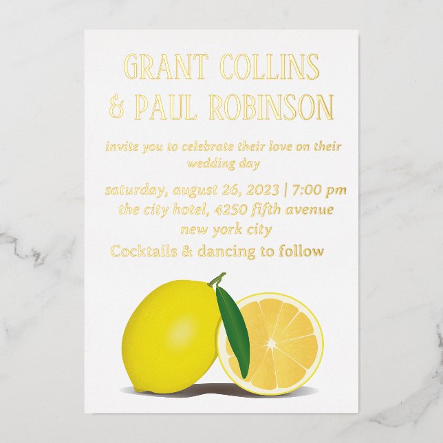 Invitation En Aluminium Citron frais, nature et or (Recto)