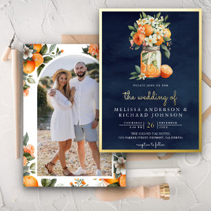 Invitation En Aluminium Citron Orange Bleu Marine Pot Mariage Or