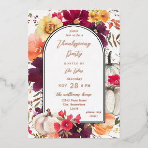 Invitation En Aluminium Citrouille blanc chute florale Thanksgiving