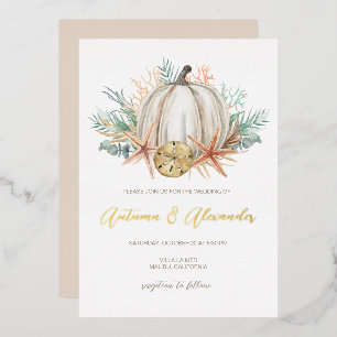 Invitation En Aluminium Citrouille d'automne côtier et Mariage de coquille