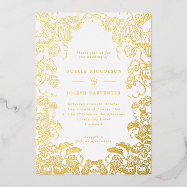 Invitation En Aluminium Citrouille et Mariage de automne de trame de ligne (Recto)