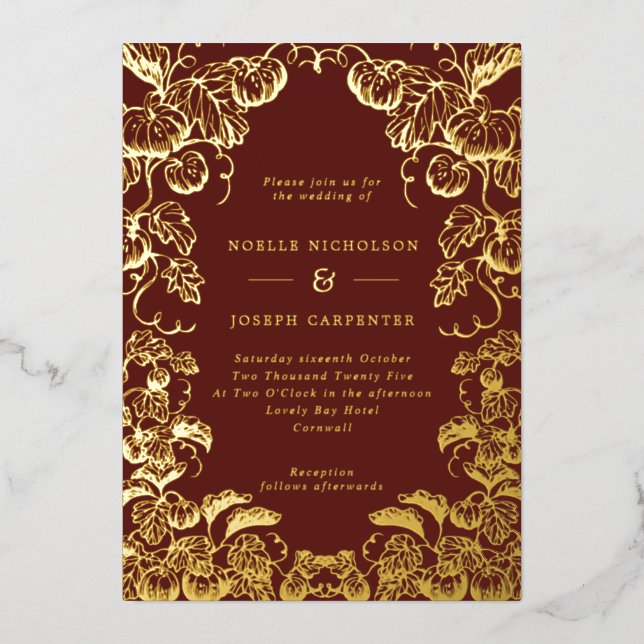 Invitation En Aluminium Citrouille Frame Mariage de automne Bourgogne & Go (Recto)