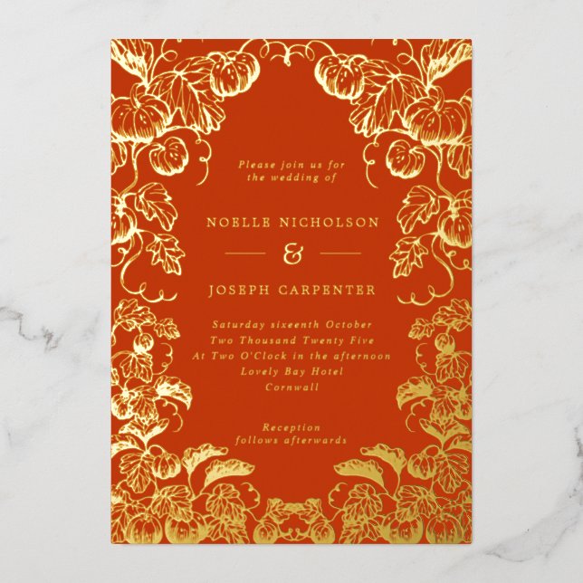Invitation En Aluminium Citrouille Frame Mariage de automne Burnt Orange & (Recto)