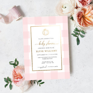 Invitation En Aluminium Citrouille rose En vichy Baby shower Foil Invitati