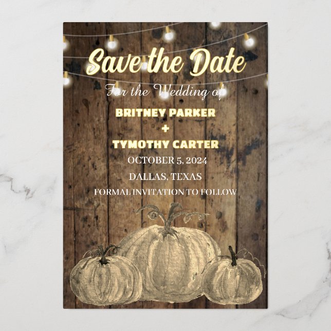 Invitation En Aluminium Citrouille Wood Boho Rustique Photo QR Code Mariag (Recto)
