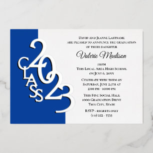 Invitation En Aluminium Classe 2023 Graduation Blue and Silver Foil