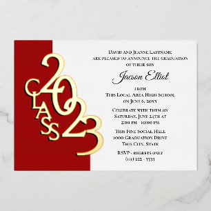 Invitation En Aluminium Classe 2023 Graduation Red and Gold Foil