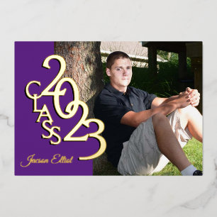 Invitation En Aluminium Classe 2023 Photo Graduation Purple and Gold