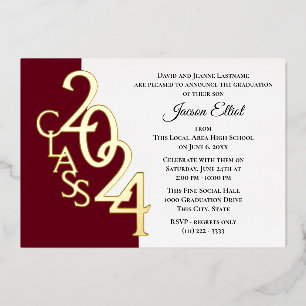 Invitation En Aluminium Classe 2024 Bourgogne et huile d'or