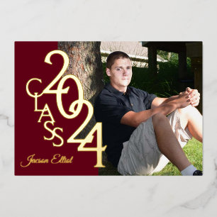 Invitation En Aluminium Classe 2024 Burgundy et or