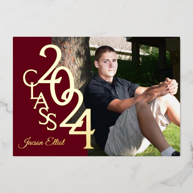 Invitation En Aluminium Classe 2024 Burgundy et or (Recto)