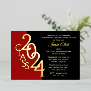 Invitation En Aluminium Classe 2024 Graduation Red and Gold Foil