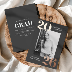 Invitation En Aluminium Classe Bold de 2024 Grey Photo Graduation