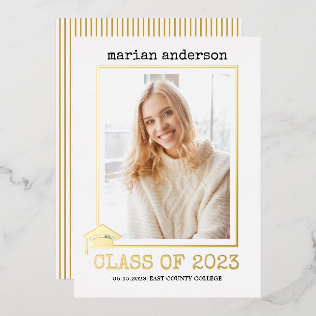 Invitation En Aluminium Classe de 2023 feuille d'or graduation photo (Recto/Verso)