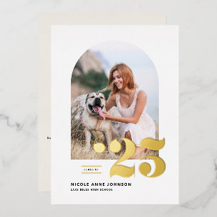 Invitation En Aluminium Classe de 2025 Arch Photo Graduation Gold