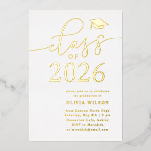 Invitation En Aluminium Classe de 2025 Grad Party White Gold