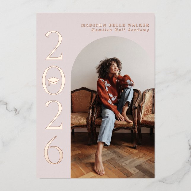 Invitation En Aluminium Classe de 2025 Pink Arch Frame Graduation (Recto)