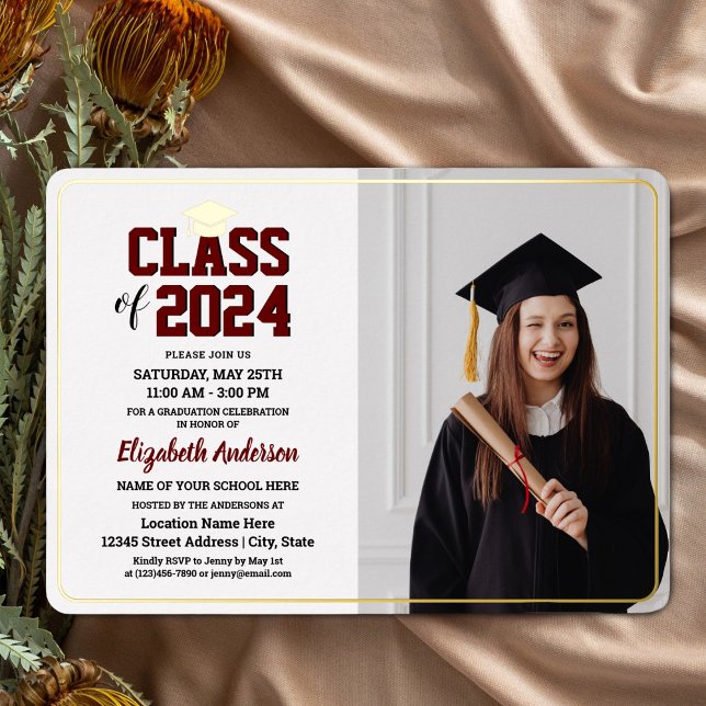 Invitation En Aluminium Classe élégante de 2024 Graduate Photo Graduation (Créateur téléchargé)